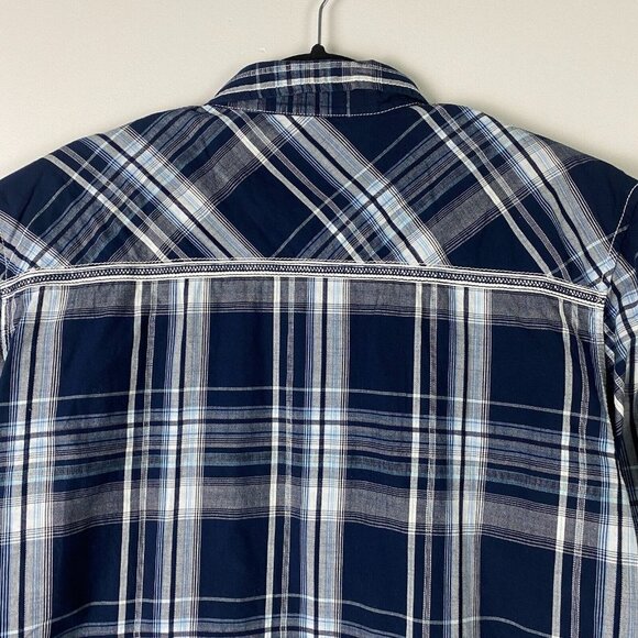 BKE Athletic Fit Button Up Shirt Mens Large Blue Plaid Athletic Fit Long Sleeve - Picture 7 of 11